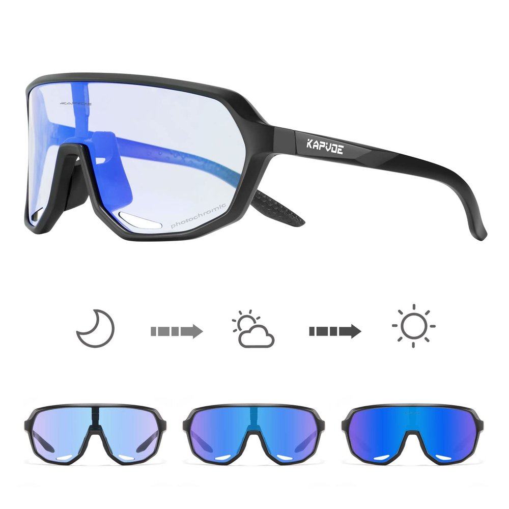 KAPVOE Photochromic Cycling Glasses for Men Women Mountain Bike Sunglasses Black Sports Goggles UV Protection