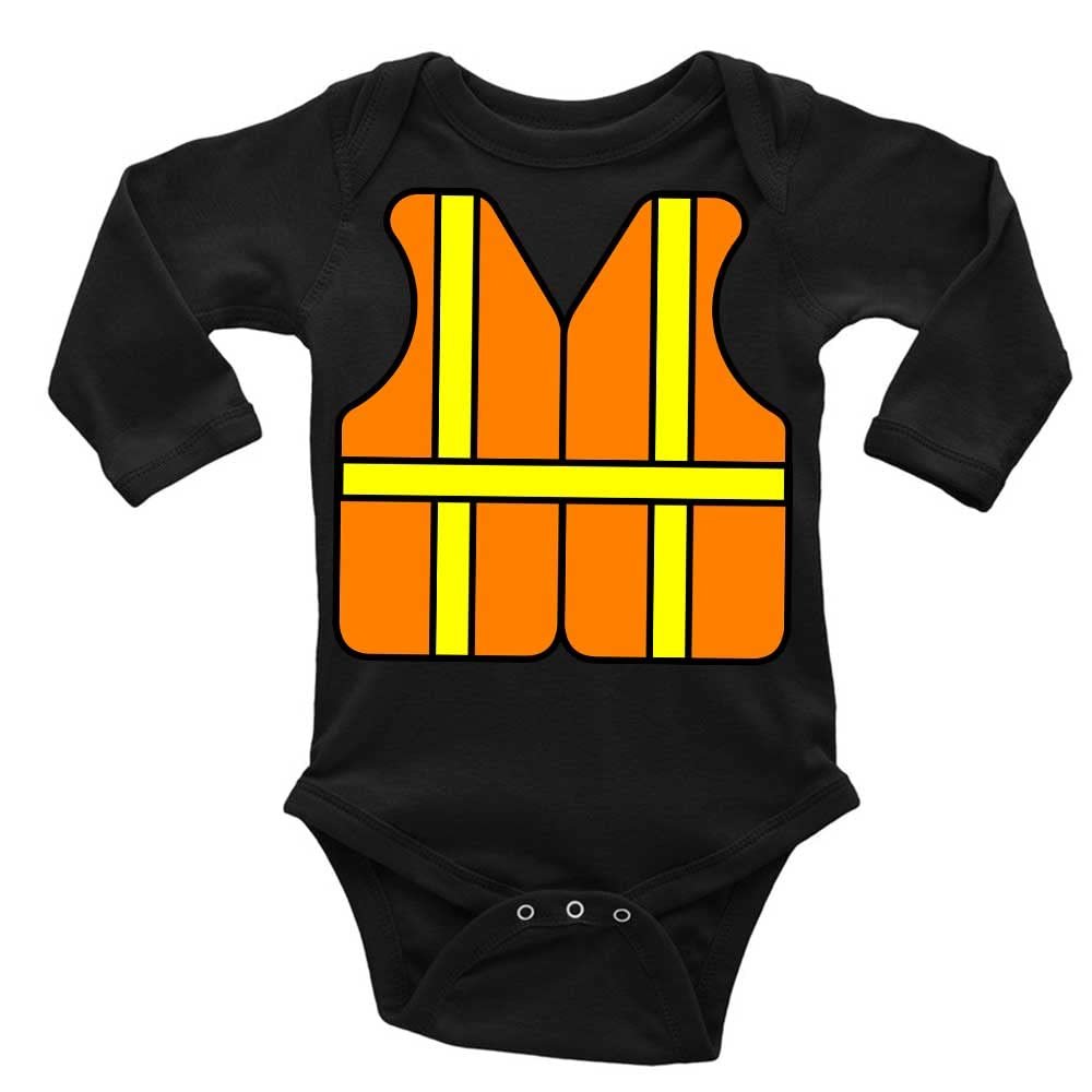 Construction Worker Vest Art Novetly Newborn Bodysuit Long Sleeve Baby Rompers C-Black