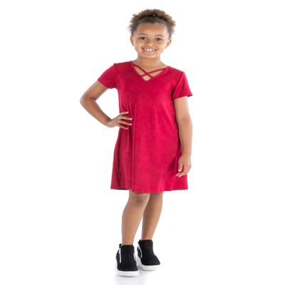 24seven Comfort Apparel Comfortable Short Sleeve T Shirt Dress for Girls Pull On Closure Girls Knee Length Red