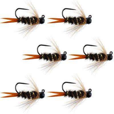 The Fly Fishing Place Black Tungsten Bead Prince Jig Tactical Czech Nymph Euro Nymphing Fly - 6 Flies Size 12