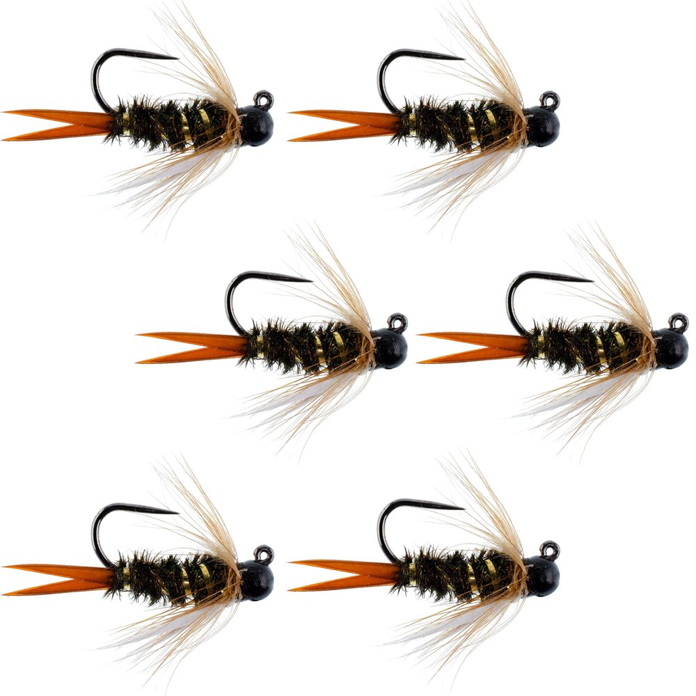 The Fly Fishing Place Black Tungsten Bead Prince Jig Tactical Czech Nymph Euro Nymphing Fly - 6 Flies Size 14