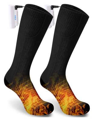 GAROCC Rechargeable Electric Heated Socks Thick Knitting Thermal Winter Warm Cotton Socks for Men Women (Color : Black, Size : One Size)
