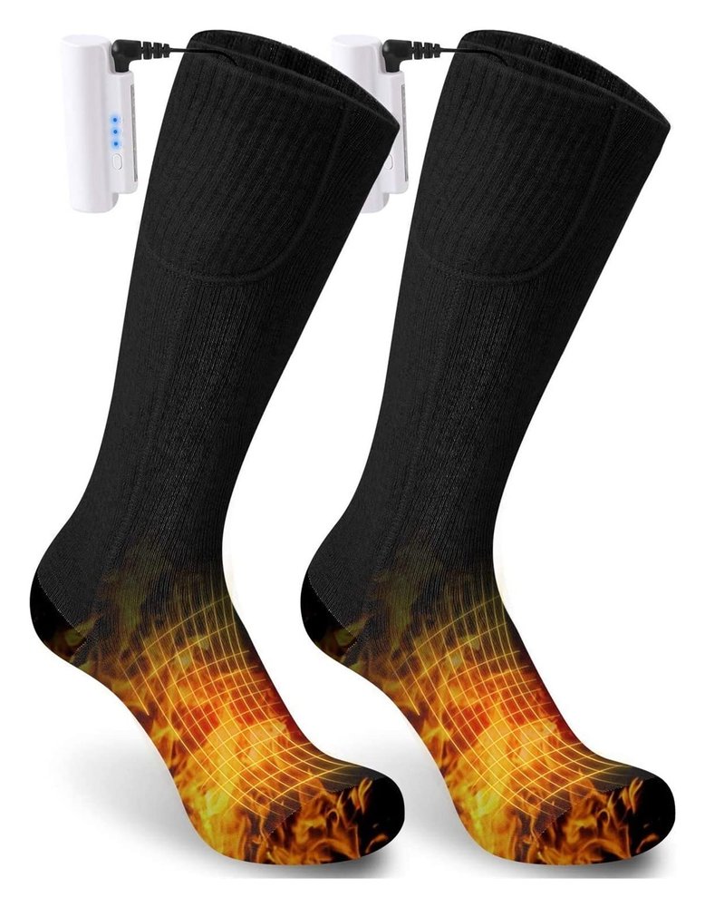 GAROCC Rechargeable Electric Heated Socks Thick Knitting Thermal Winter Warm Cotton Socks for Men Women (Color : Grey, Size : One Size)