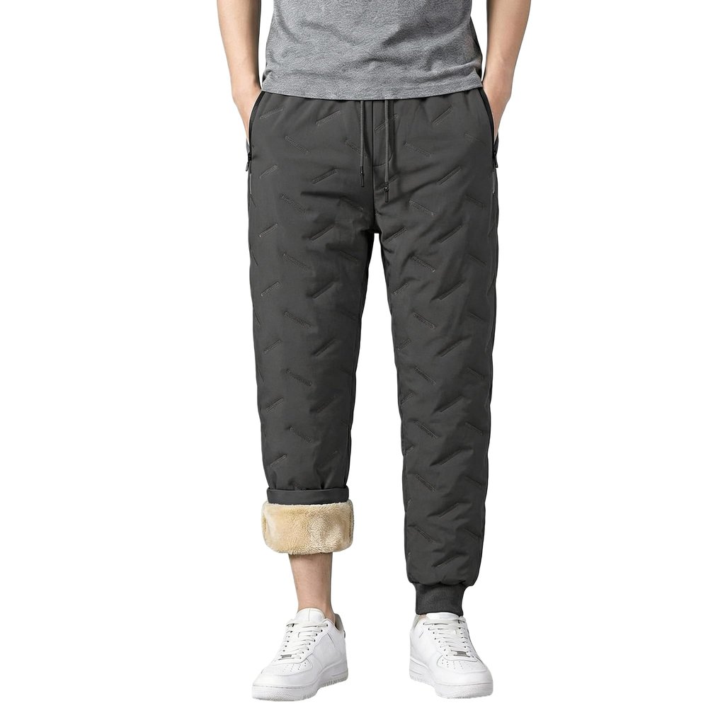 Koconh Unisex Fleece Jogging Bottoms, Fleece-Lined Waterproof Pants, Winter Warm Leggings Joggers (Gray B,L)