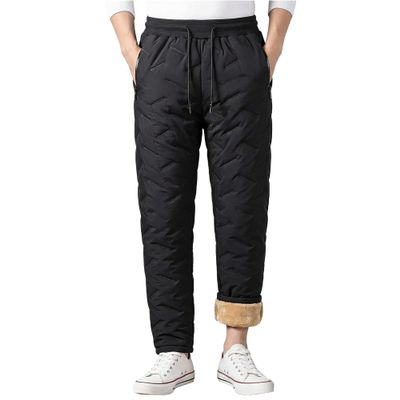 Koconh Unisex Fleece Jogging Bottoms, Fleece-Lined Waterproof Pants, Winter Warm Leggings Joggers (Black A,5XL)