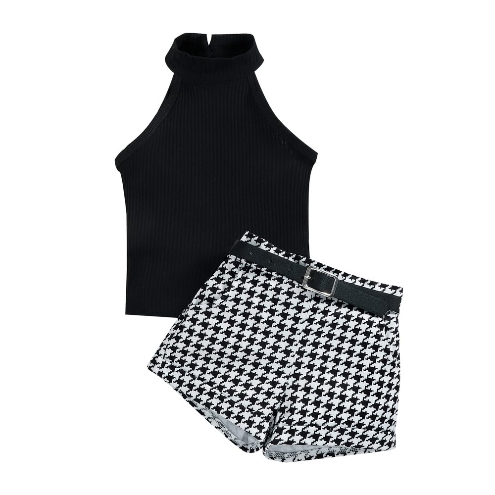 TheFound Toddler Girls Summer Outfits Sleeveless Rib Knit Halter Tops Shorts Bloomers Set Clothes