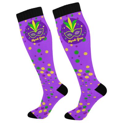 Wusikd Mardi Gras Compression Socks for Women and Men Circulation Purple Mask Long Socks for Athletic Running 1