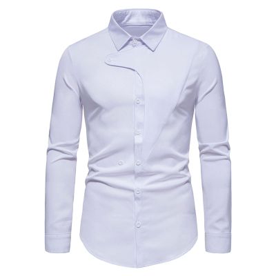 Men's Long Sleeve Button Down Shirts Lightweight Turn-Down Collar Slim Shirt Classic Stylish Business Dress Shirts (White,Medium)