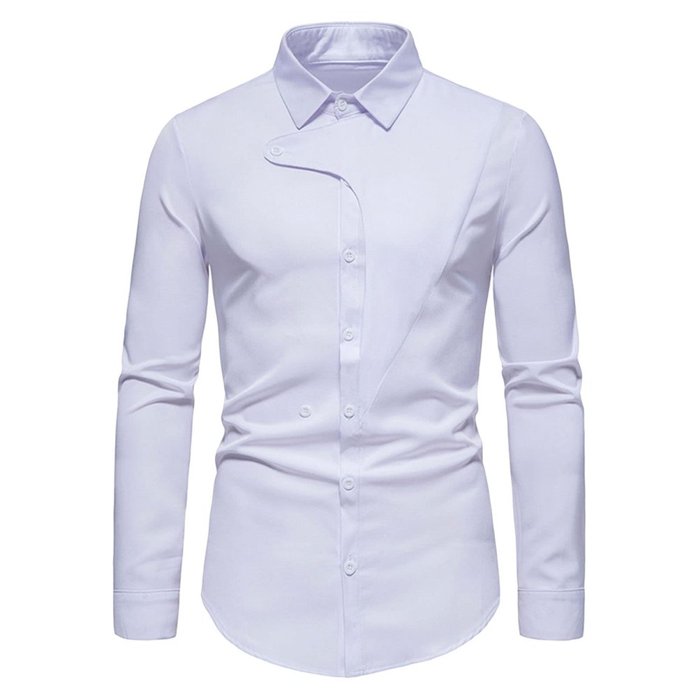 Men's Long Sleeve Button Down Shirts Lightweight Turn-Down Collar Slim Shirt Classic Stylish Business Dress Shirts (White,Medium)