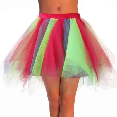 Dmaiy Women Tutu Skirt Elastic Dance Skirts Tulle Ballet Tutu Classic Adult Costume Bottoms for Festival Cosplay (Rainbow)