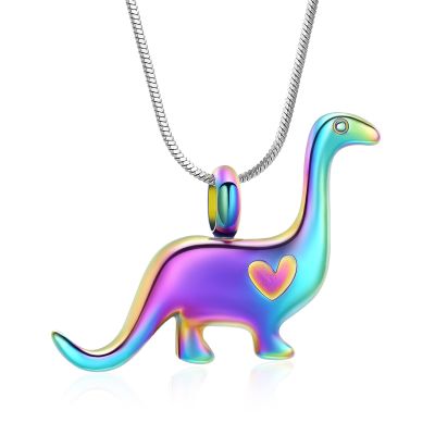 Minicremation Cremation Urn Necklace for Ashes Dinosaur Memorial Jewelry Pendant for Women Men Keepsake Lockets(Colorful)