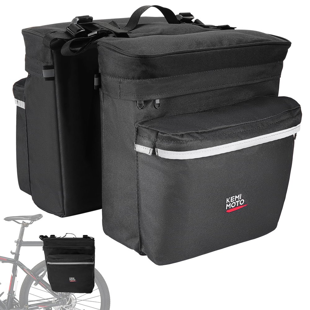 KEMIMOTO Bike Bag Panniers with Rain Cover, 34L Waterproof Bicycle Saddle Bag for Rear Rack Mountain Biking Bags Storage, Ebike Accessories for Commuter Grocery Shopping Travel Carrier, Black