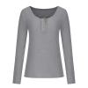 Women's Ribbed Knit Sweater Tops Long Sleeve Shirts Quarter Button Down Blouse Slim Fit Tunics Sexy Tee T-Shirt Gray view 3
