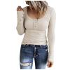 Womens Casual Tops Sexy Ribbed Knit Sweater Long Sleeve Shirts Quarter Button Down Blouse Slim Fit Tunics Tee T-Shirt Beige view 1