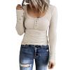 Womens Casual Tops Sexy Ribbed Knit Sweater Long Sleeve Shirts Quarter Button Down Blouse Slim Fit Tunics Tee T-Shirt Beige view 2