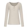 Womens Casual Tops Sexy Ribbed Knit Sweater Long Sleeve Shirts Quarter Button Down Blouse Slim Fit Tunics Tee T-Shirt Beige view 3