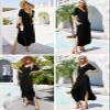 Camdoria Womens Maxi Casual Tshirt Dresses Long Summer Dress Beach Loose Short Sleeves Split Sundress with Pockets Black Medium view 4