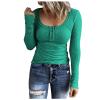 Womens Casual Tops Sexy Ribbed Knit Sweater Long Sleeve Shirts Quarter Button Down Blouse Slim Fit Tunics Tee T-Shirt Green view 1