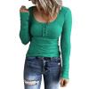 Womens Casual Tops Sexy Ribbed Knit Sweater Long Sleeve Shirts Quarter Button Down Blouse Slim Fit Tunics Tee T-Shirt Green view 2