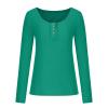 Womens Casual Tops Sexy Ribbed Knit Sweater Long Sleeve Shirts Quarter Button Down Blouse Slim Fit Tunics Tee T-Shirt Green view 3