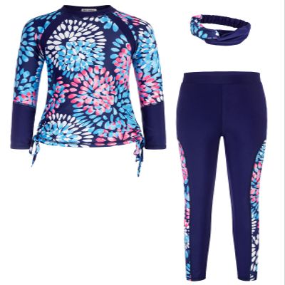GRACE KARIN Girls Rash Guard Swimwear Long Sleeve Swimsuit Girls Two Piece Bathing Suit Navy 6Y