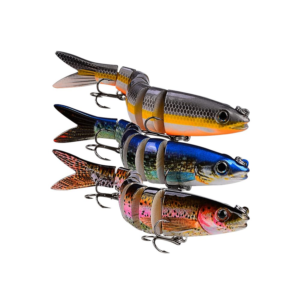 Fishing Lures for Bass Trout Multi Jointed Swimbaits Pencil Fishing Lures with Two Blast Hooks Lifelike Water Bass Lures 3 Kit Freshwater or Saltwater (Three-Color Suit-B, 5.3inch)