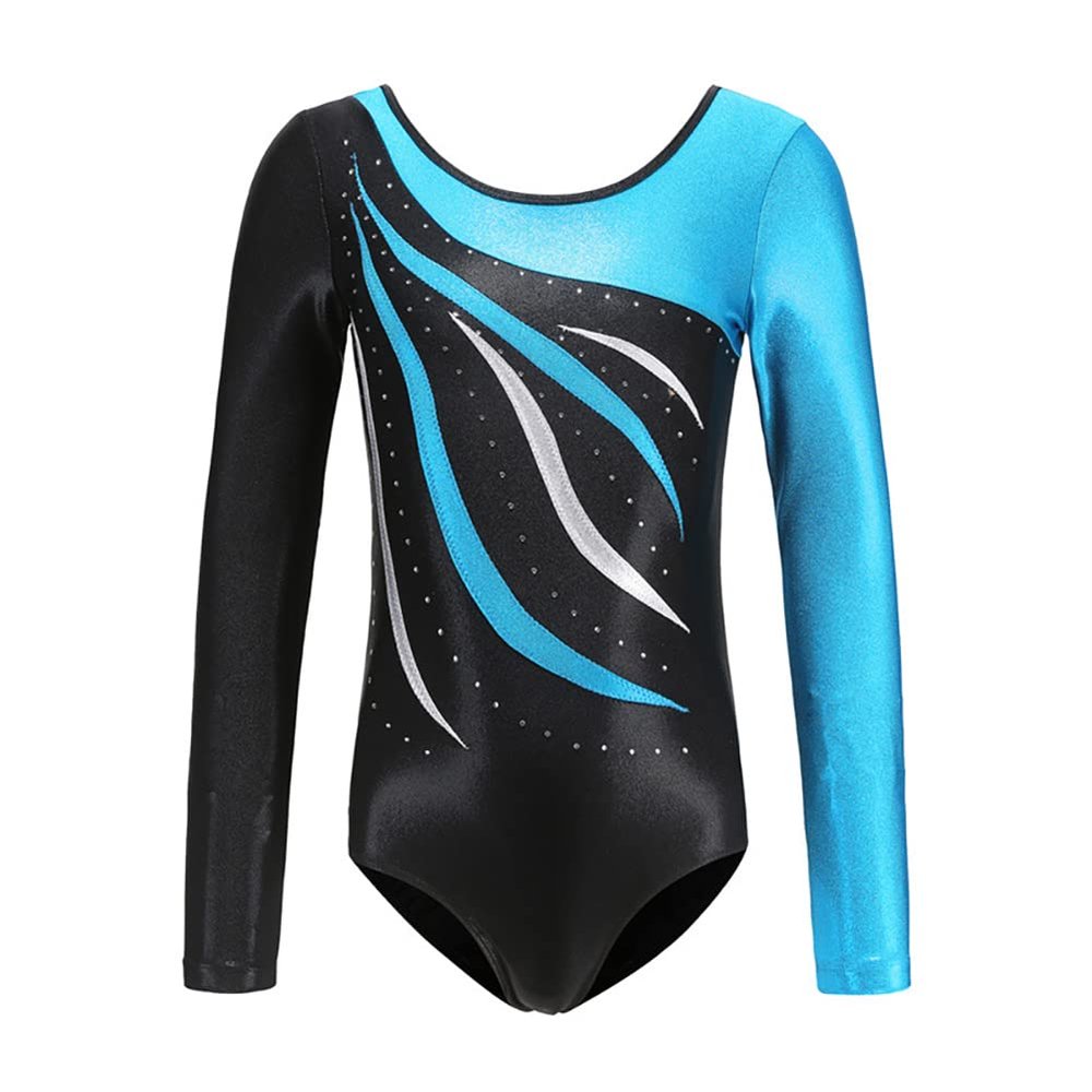 AFAVOM Gymnastics Leotards for Girls Toddlers Shiny Sparkle Gymnastics Unitards Long Sleeve Leotards Ballet Dance Leotard Biketards Athletic Dancewear Ballerina Costume Light Blue 5-6 Years