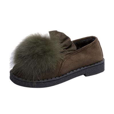 Ladies Fashion Retro Solid Color Suede Wool Ball Comfortable Flat Casual Shoes Short Wedges (AG, 7)