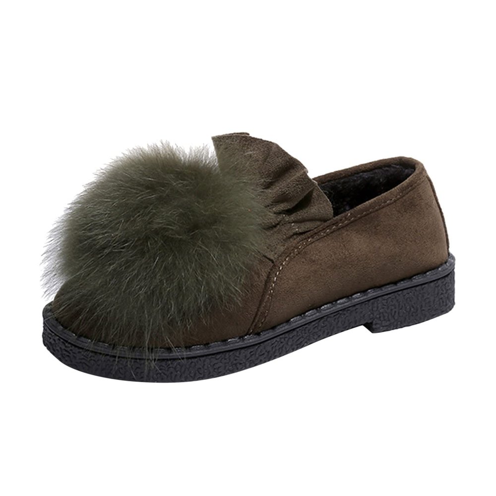Ladies Fashion Retro Solid Color Suede Wool Ball Comfortable Flat Casual Shoes Short Wedges (AG, 7)