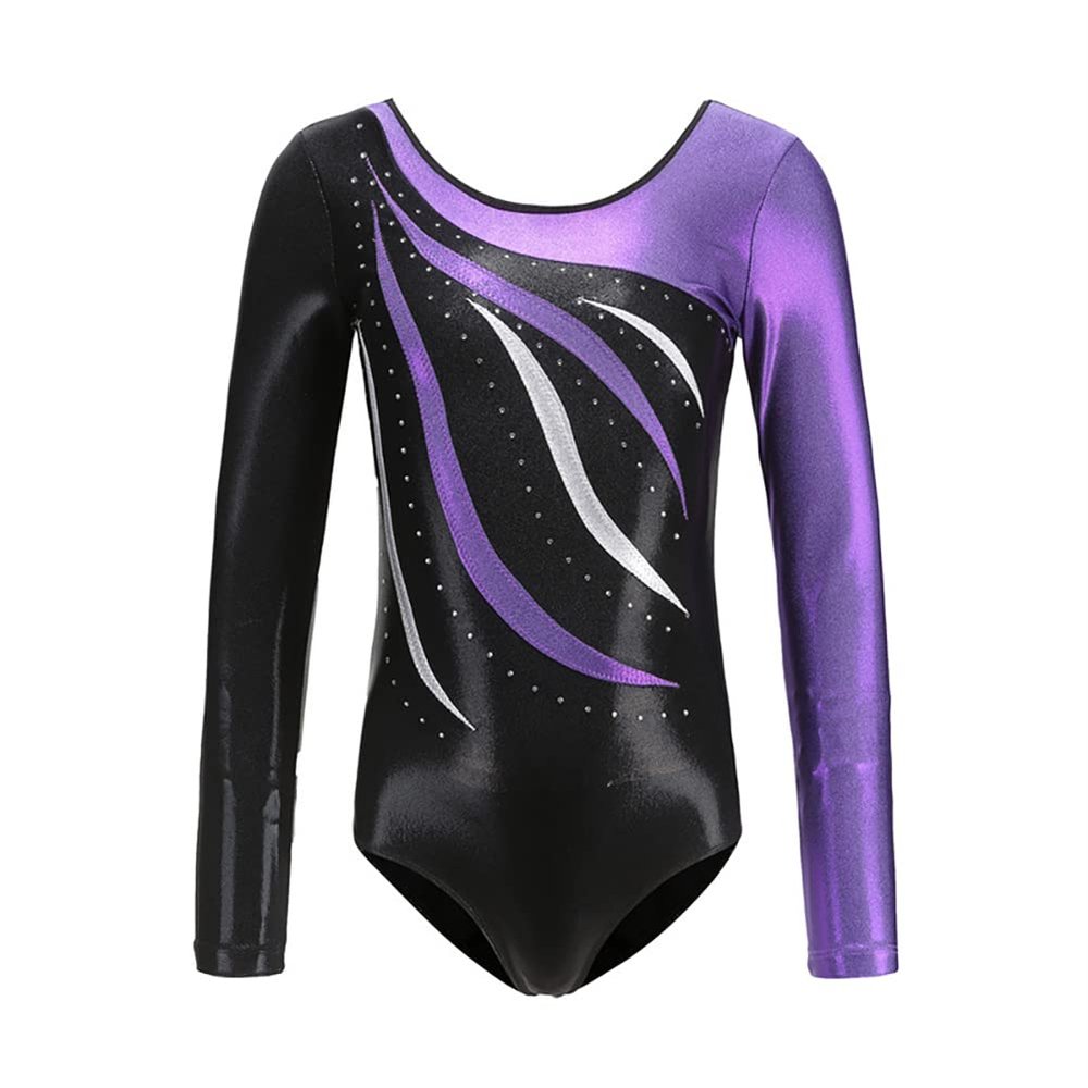 AFAVOM Gymnastics Leotards for Girls, Long Sleeve Leotards for Girls Shiny Sparkle Diamond Gymnastics Unitards Toddler Leotard Ballet Dance Outfit Athletic Dancewear Purple 5-6 Years