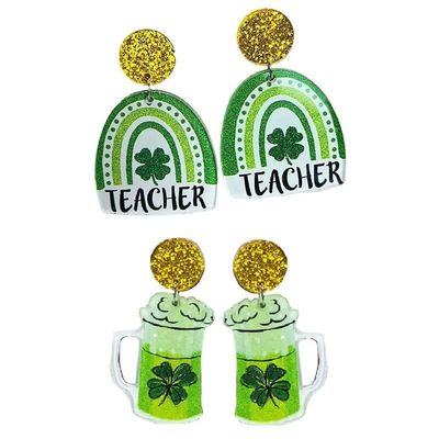 2 Pairs St. Patrick's Day Earrings Irish Shamrock Luck Acrylic Earrings for Women Holiday Stud Earrings Christmas Valentine's Day St. Patrick's Day Earrings