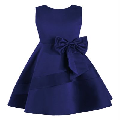 FEESHOW Big Girls Lace Splice Princess Wedding Bridesmaid High Low Party Prom Gown Satin Flower Girl Dress Navy Blue A 6 Years