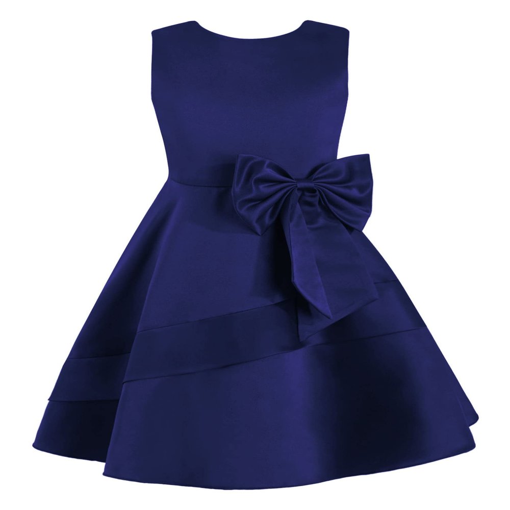 FEESHOW Big Girls Lace Splice Princess Wedding Bridesmaid High Low Party Prom Gown Satin Flower Girl Dress Navy Blue A 6 Years