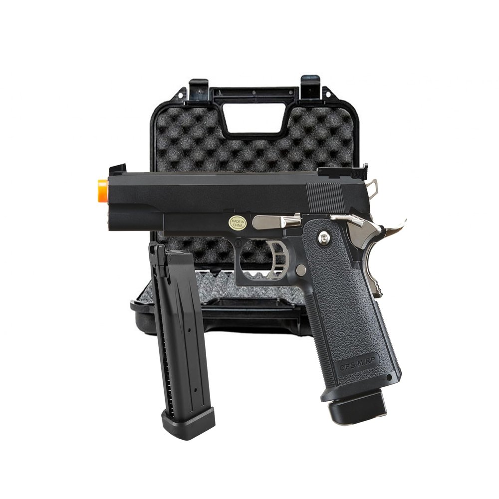 GoldenBall & Eagle Steel 1911 OPS-MRP Hi-Capa 5.1 Gas Blowback Airsoft Pistol with Case & Extra Magazine (9''/Black)
