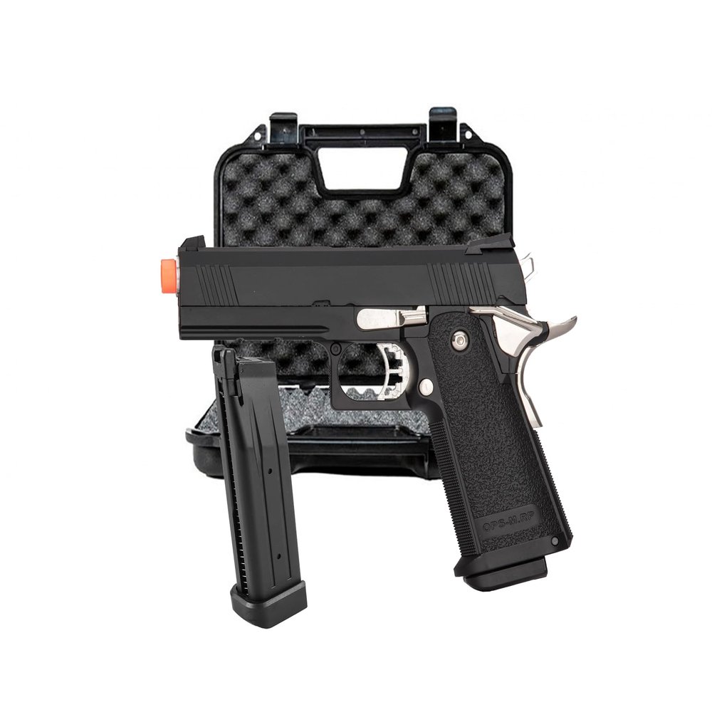 GoldenBall & Eagle Steel 1911 OPS-MRP Hi-Capa 5.1 Gas Blowback Airsoft Pistol with Case & Extra Magazine (8.25''/Black)