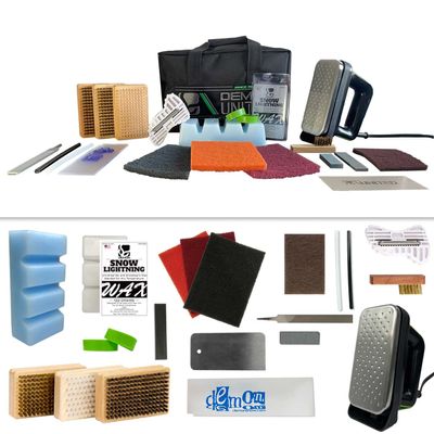 DEMON UNITED USA BE Wild Edition Ski & Snowboard Tuning Kit, Hyper Wax, Wax Iron, Lightning Wax, 3 Buff Pads, Edge Tuner, 3 Pack Brush Kit, & More! (BE Wild Edition Plus 5 Pack Wax)
