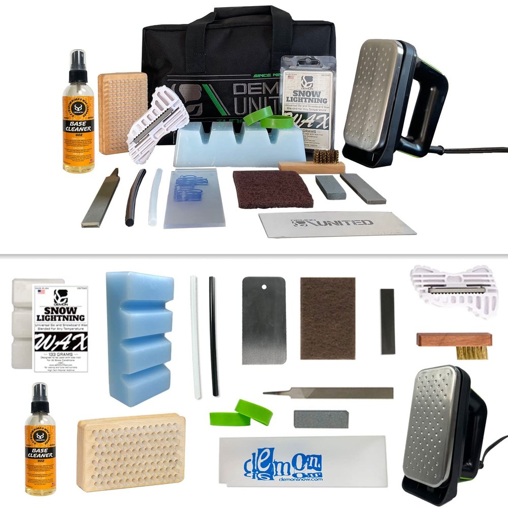 DEMON UNITED USA ICE XL Edition Ski & Snowboard Tuning Kit, Demon Hyper Wax, Ski Hot Wax Iron, Lightning Wax, Base Cleaner, Edge Tuner, Nylon Brush, & More! (ICE XL Edition)