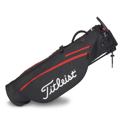 Titleist Premium Carry Bag for Men - Black/Black/Red, Golf Carry Bag with Mini Deployable Legs, All-new Top Cuff Handle, Double Strap, External Drink Sleeve