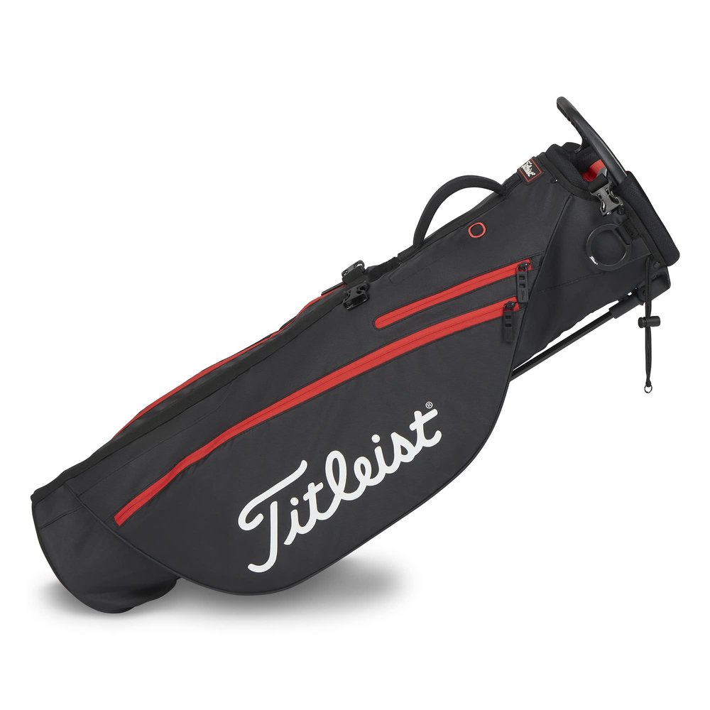 Titleist Premium Carry Bag for Men - Black/Black/Red, Golf Carry Bag with Mini Deployable Legs, All-new Top Cuff Handle, Double Strap, External Drink Sleeve