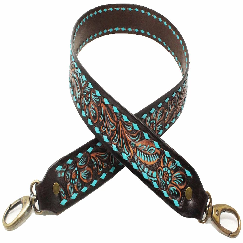 CHALLENGER Western Antique Floral Tooled Leather Replacement Shoulder Strap 115FK09