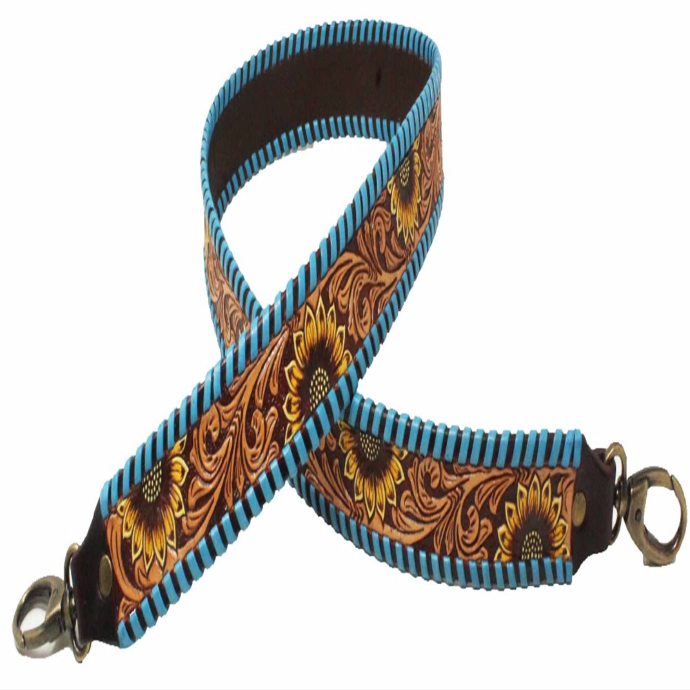 CHALLENGER Western Sunflower Tooled Leather Laced Replacement Shoulder Strap 115FK11