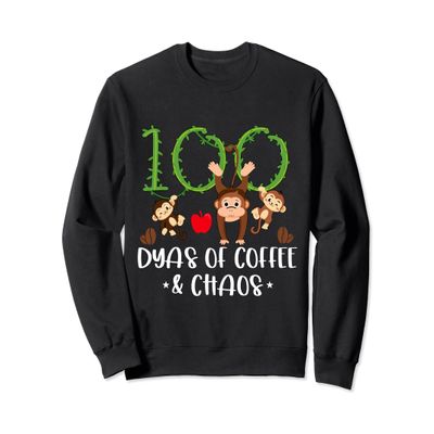 100 Days Of Coffee & Chaos Monkey 100 Days Of School Teacher Sweatshirt
