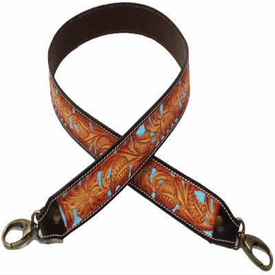 CHALLENGER Western Floral Tooled Leather Turquoise Inlay Replacement Shoulder Strap 115FK03