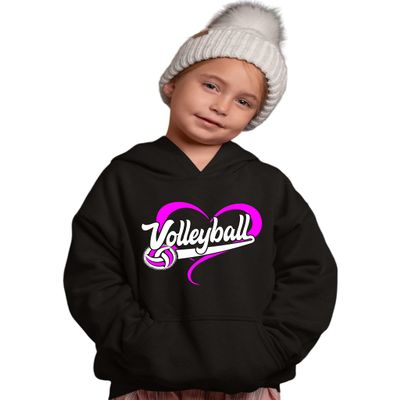 Medium Black Youth Volleyball Heart Design Gift Idea Sweatshirt Hoodie