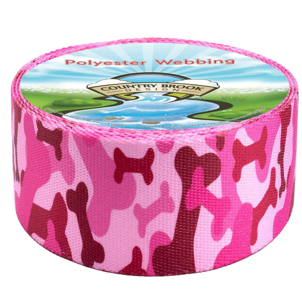 Country Brook Design - Pink Bone Camo Polyester Webbing (1 Inch, 20 Yards)