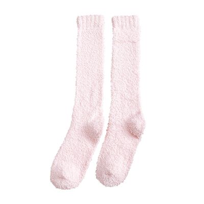 Women Fuzzy Socks Winter Coral Fleece Socks Middle Cute Home Solid Calf Socks Cotton Socks (Pink, One Size)