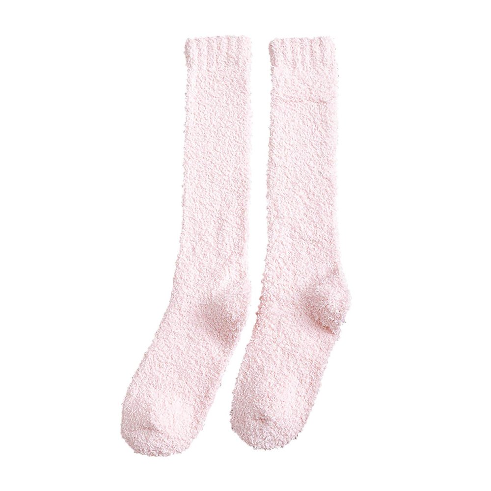 Women Fuzzy Socks Winter Coral Fleece Socks Middle Cute Home Solid Calf Socks Cotton Socks (Pink, One Size)