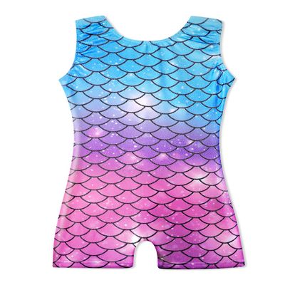 HOZIY Gymnastics Outfits for Girls 7-8 Year Old Leotard with Shorts for Kids Leo Tumbling Biketard Rainbow Mermaid Pink Purple Sparkle Gradient Colors Body Gimnasia Nina