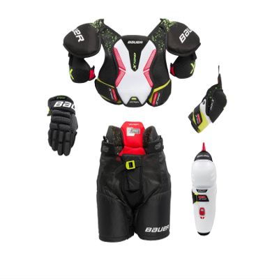 Bauer Vapor X-Tend Youth Ice Hockey Starter Protective Kit, Adjustable Sizing, Gloves, Pants, Shoulder Pads, Shin Pads, Elbow Pads, Age 3-9
