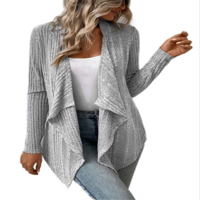 GLOPUK BOBONI Women's Jackets Autumn Waterfall Collar Open Front Coat Lightweight Fashion (Color : Light Grey, Size : X-Small)